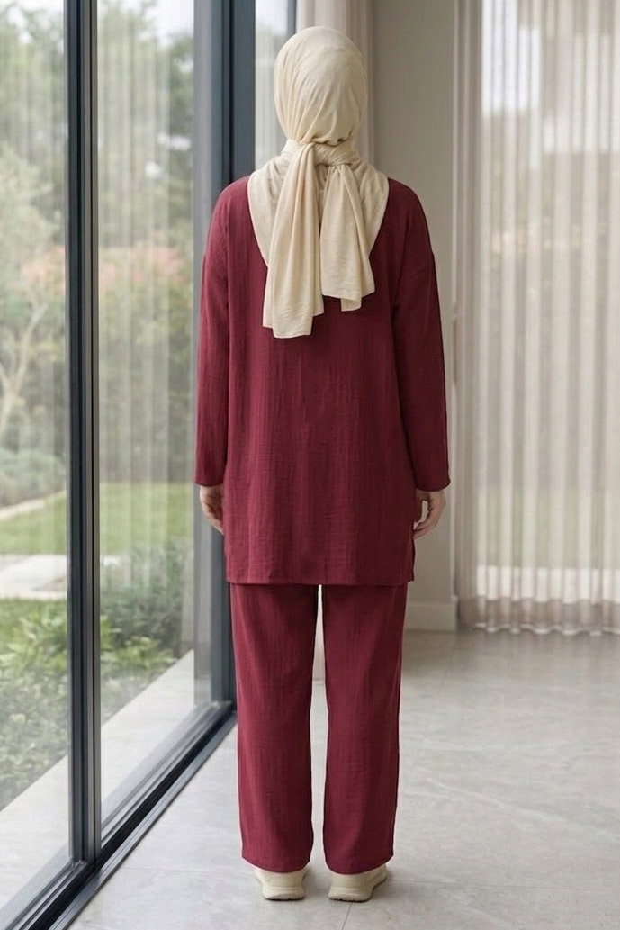 Armalı Yırtmaç Detaylı Rizz Takım Bordo - 2133-BORDO - 3
