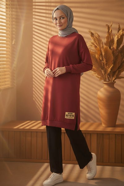 Armalı Yırtmaç Detaylı Vortex Tunik - 27952-BORDO 