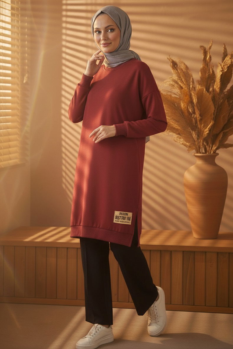 Armalı Yırtmaç Detaylı Vortex Tunik - 27952-BORDO - 2