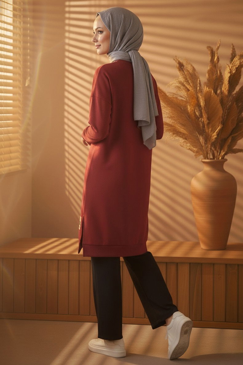 Armalı Yırtmaç Detaylı Vortex Tunik - 27952-BORDO - 3
