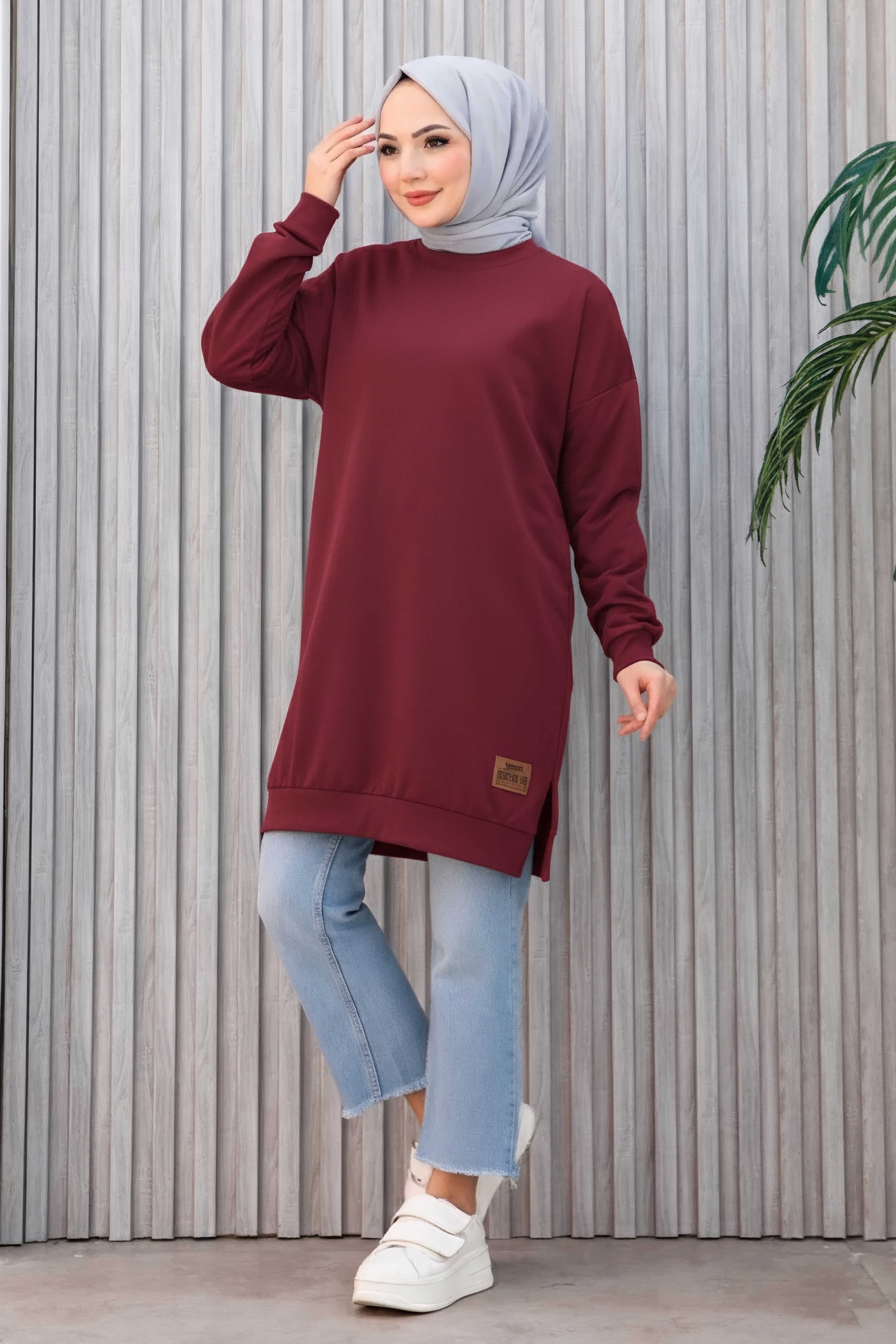 Armalı Yırtmaç Detaylı Vortex Tunik - 27952-BORDO - 1