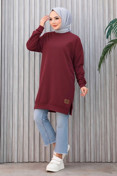 Armalı Yırtmaç Detaylı Vortex Tunik - 27952-BORDO 