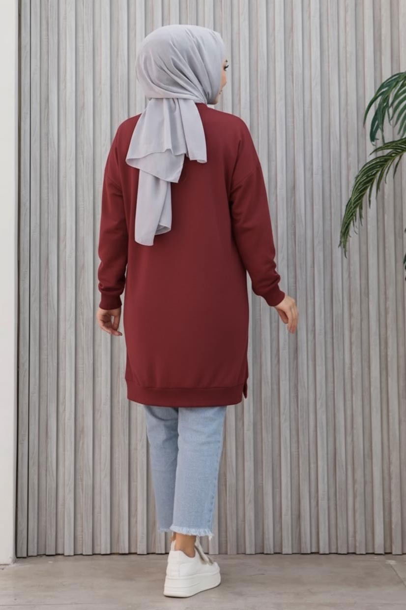 Armalı Yırtmaç Detaylı Vortex Tunik - 27952-BORDO - 3