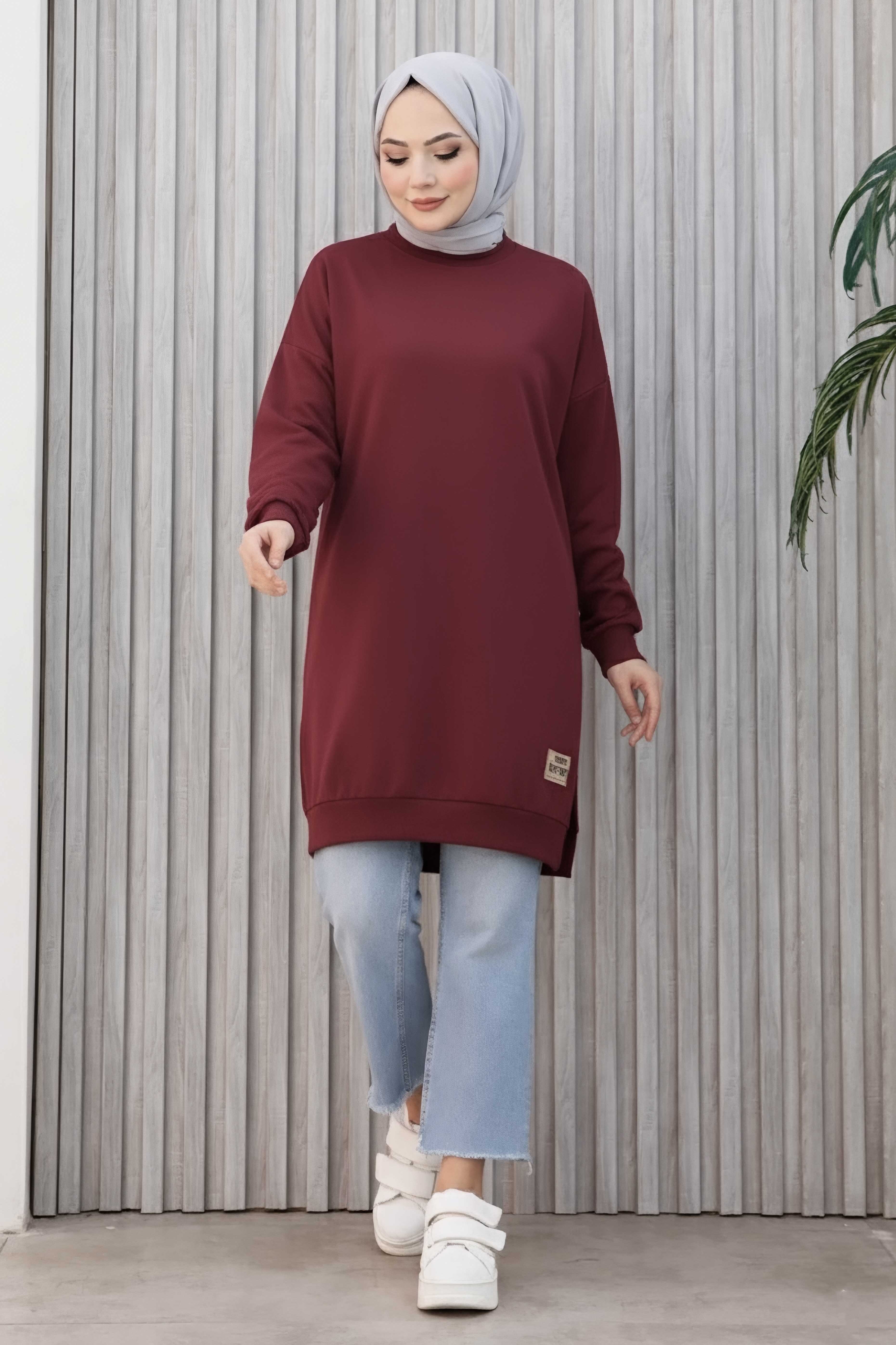 Armalı Yırtmaç Detaylı Vortex Tunik - 27952-BORDO - 2