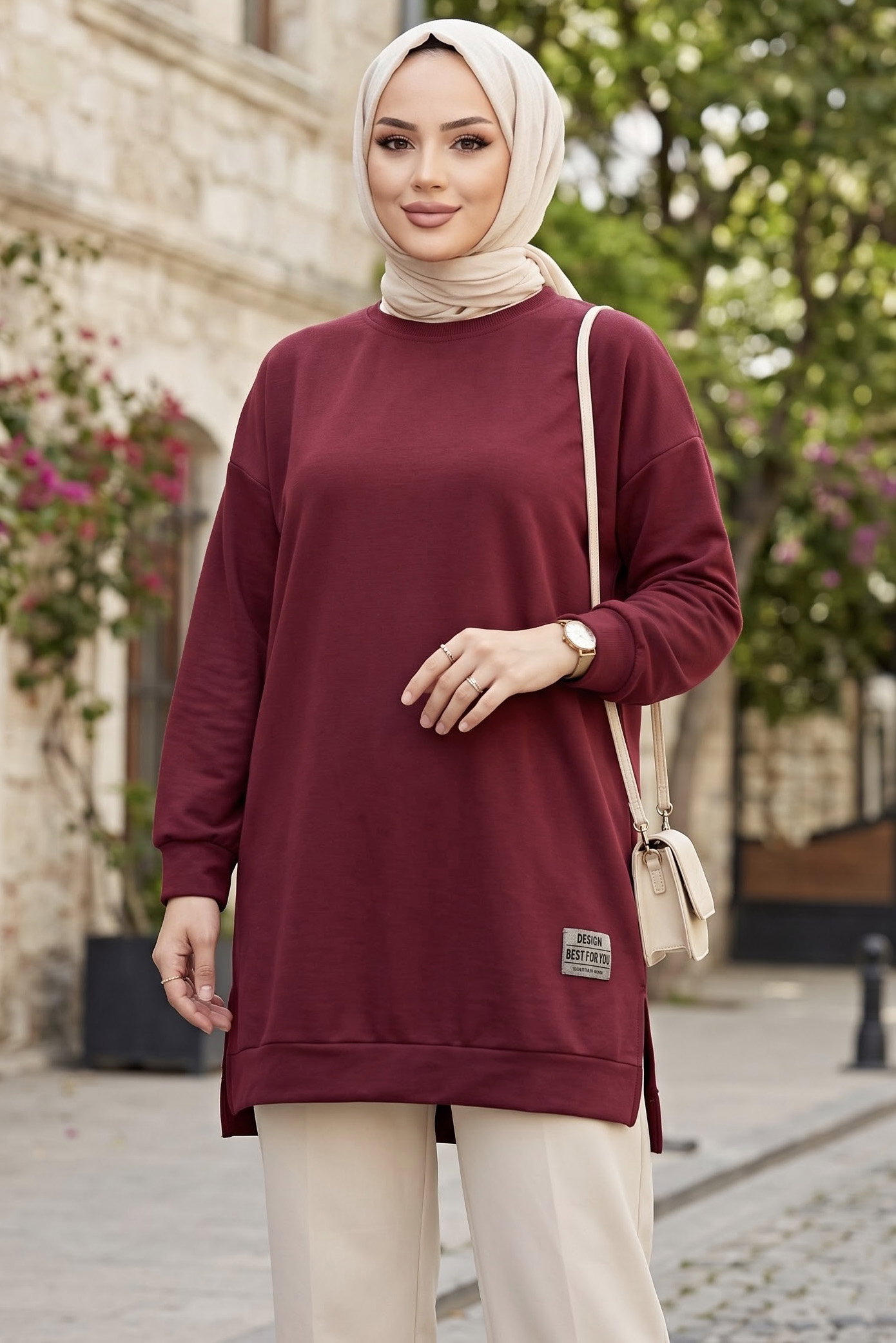 Armalı Yırtmaç Detaylı Vortex Tunik - 27952-BORDO - 2