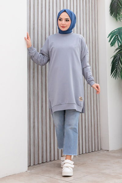 Armalı Yırtmaç Detaylı Vortex Tunik - 27952-GRI 