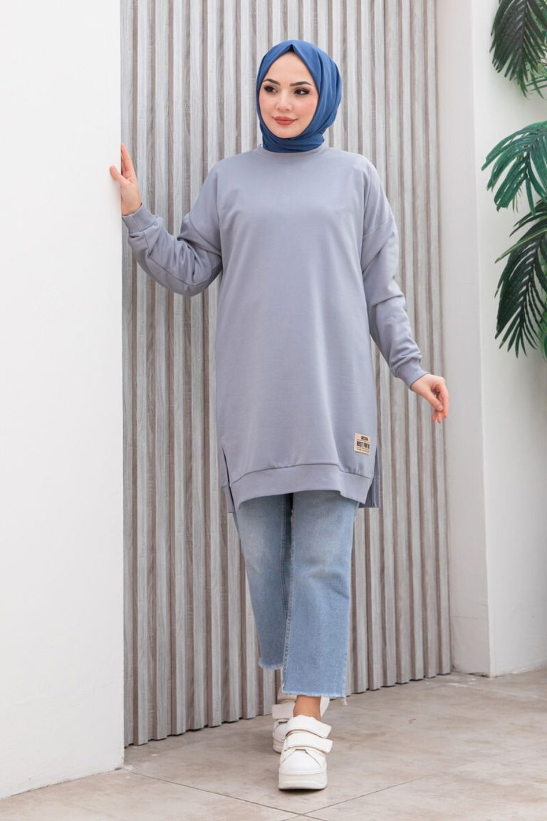 Armalı Yırtmaç Detaylı Vortex Tunik - 27952-GRI - TOFİSA