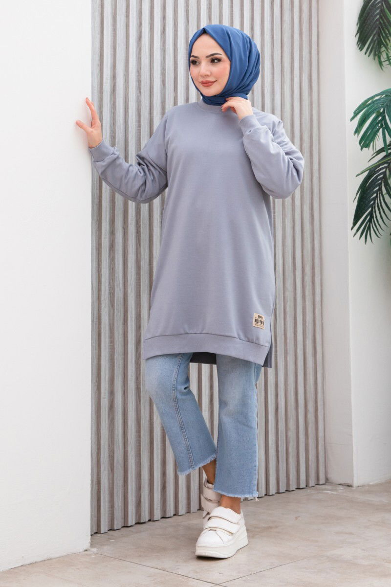Armalı Yırtmaç Detaylı Vortex Tunik - 27952-GRI - 3