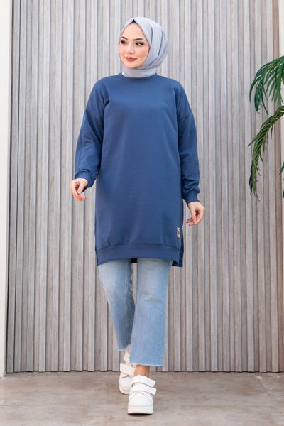 Armalı Yırtmaç Detaylı Vortex Tunik - 27952-INDIGO 