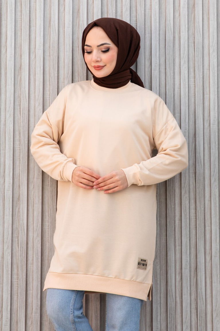Armalı Yırtmaç Detaylı Vortex Tunik - 27952-KREM - TOFİSA