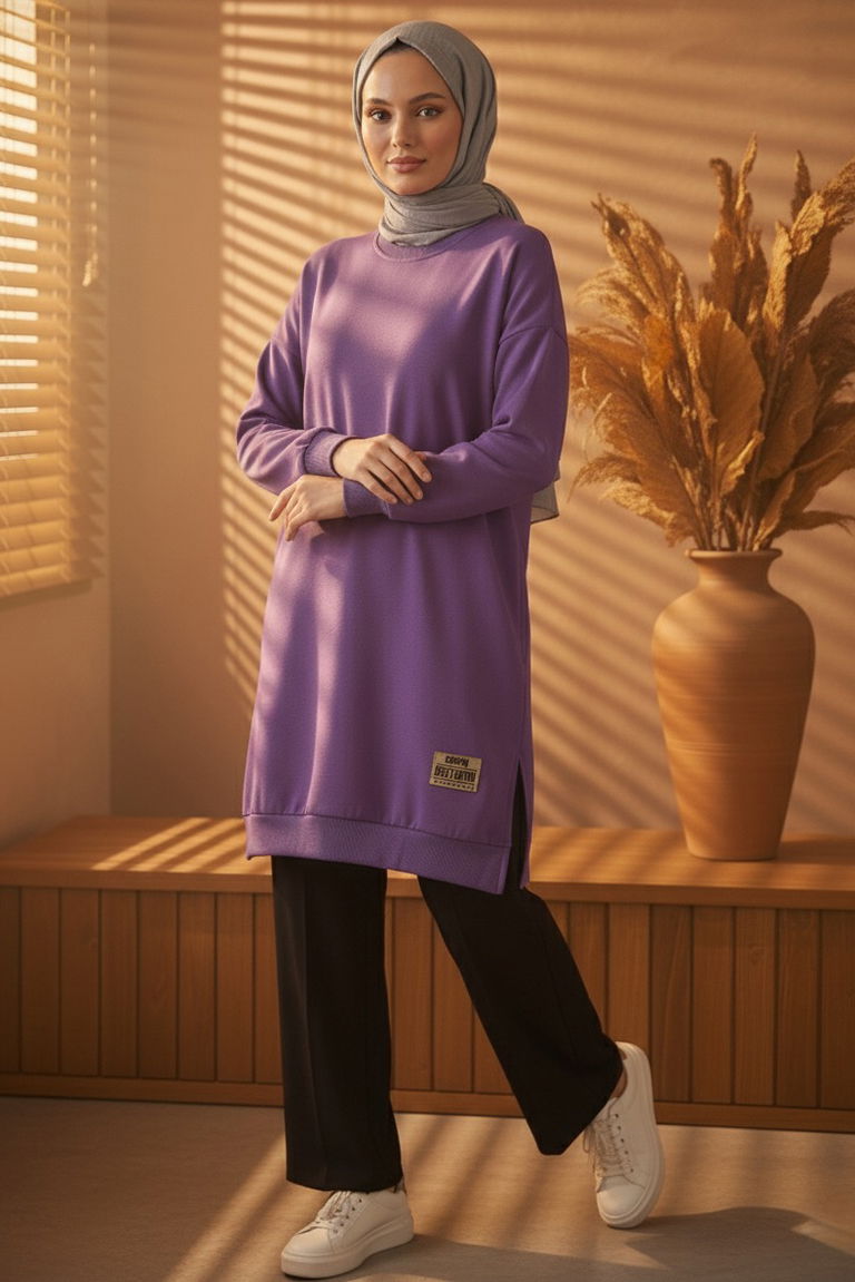 Armalı Yırtmaç Detaylı Vortex Tunik - 27952-MOR - TOFİSA