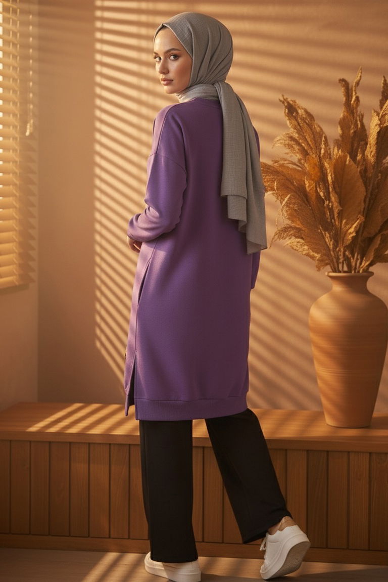 Armalı Yırtmaç Detaylı Vortex Tunik - 27952-MOR - TOFİSA