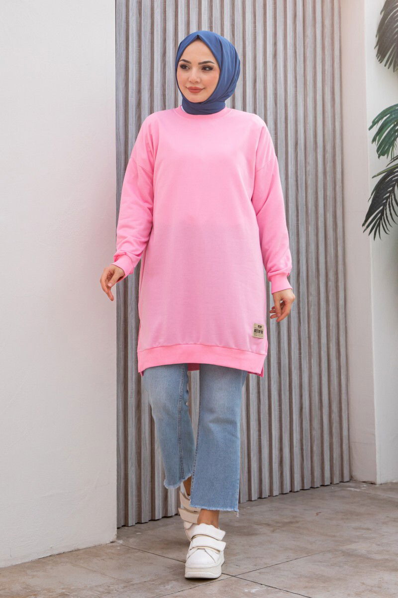 Armalı Yırtmaç Detaylı Vortex Tunik - 27952-PEMBE - 3