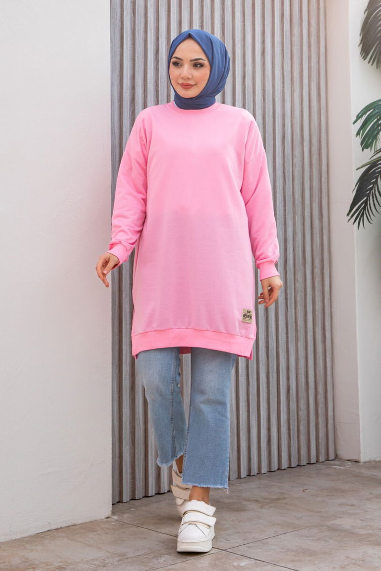 Armalı Yırtmaç Detaylı Vortex Tunik - 27952-PEMBE - TOFİSA
