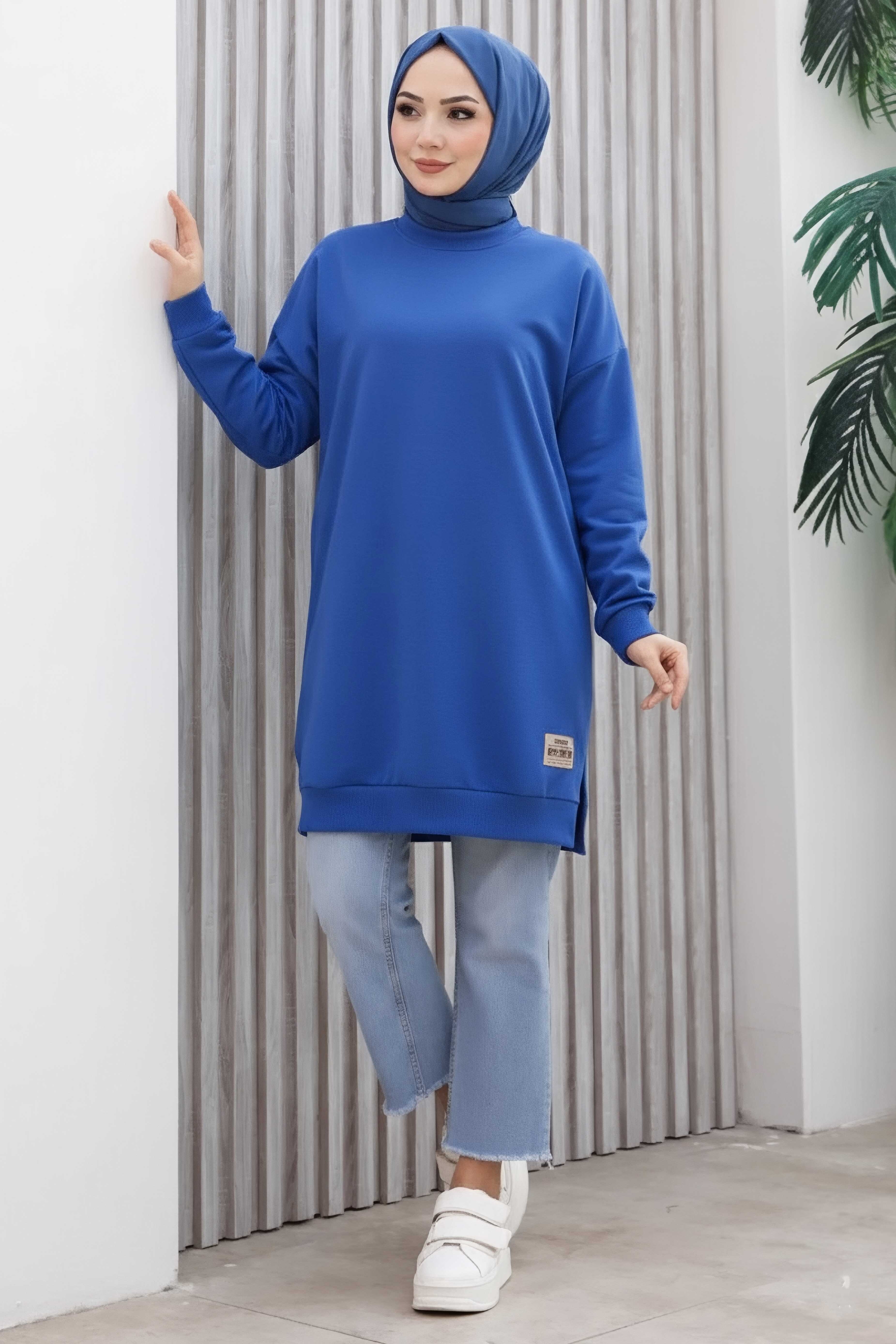 Armalı Yırtmaç Detaylı Vortex Tunik - 27952-SAKS - 1