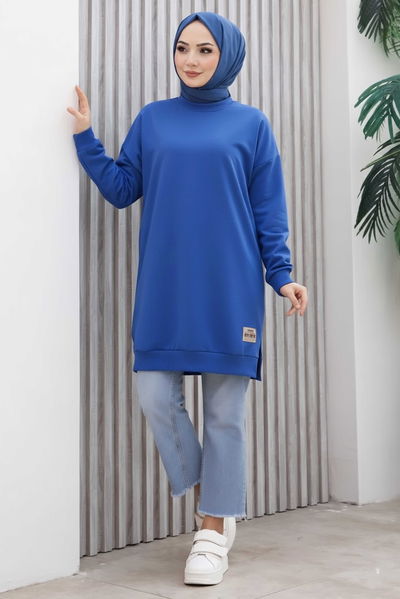 Armalı Yırtmaç Detaylı Vortex Tunik - 27952-SAKS 