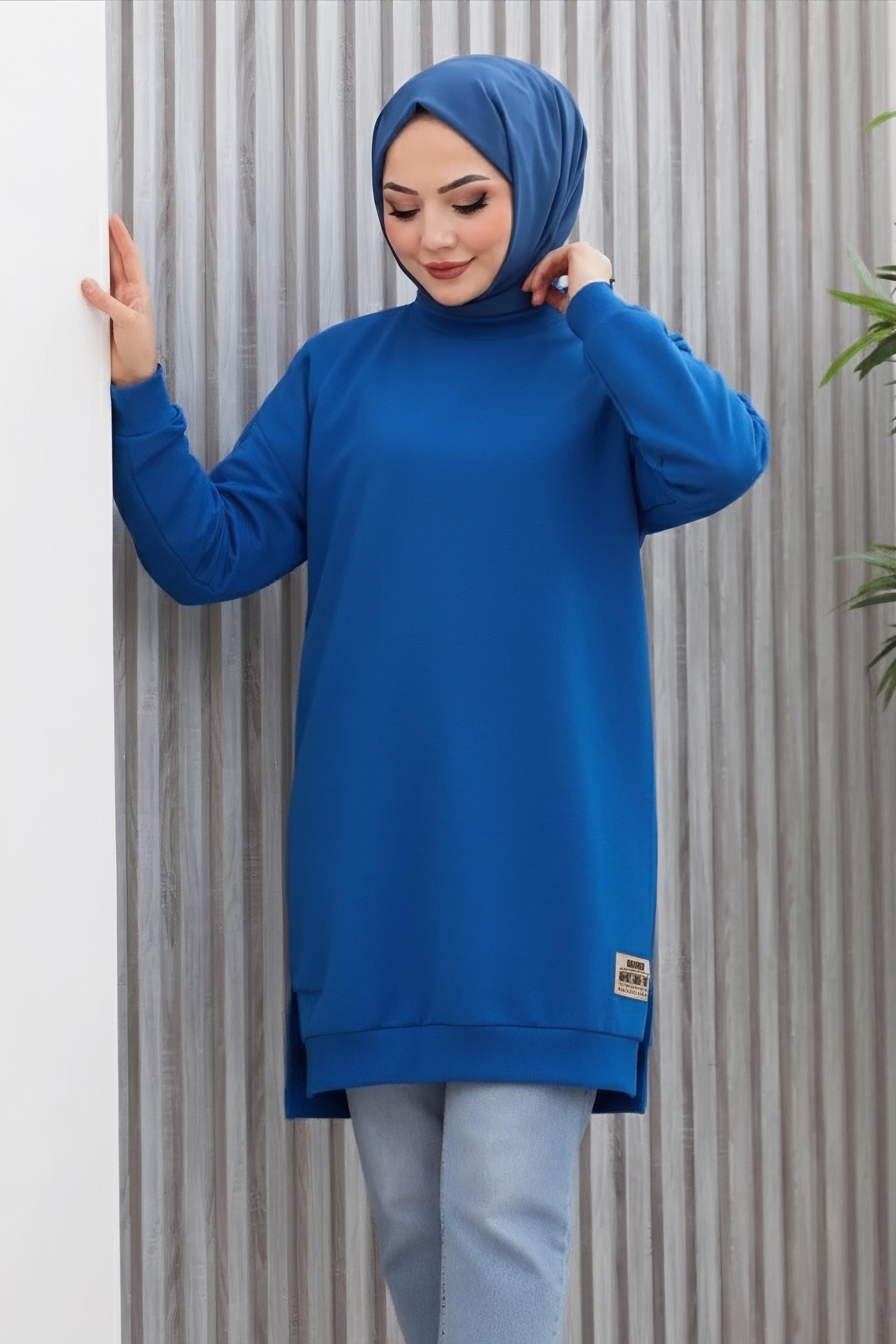 Armalı Yırtmaç Detaylı Vortex Tunik - 27952-SAKS - 2