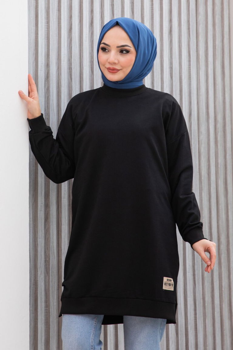 Armalı Yırtmaç Detaylı Vortex Tunik - 27952-SIYAH - TOFİSA