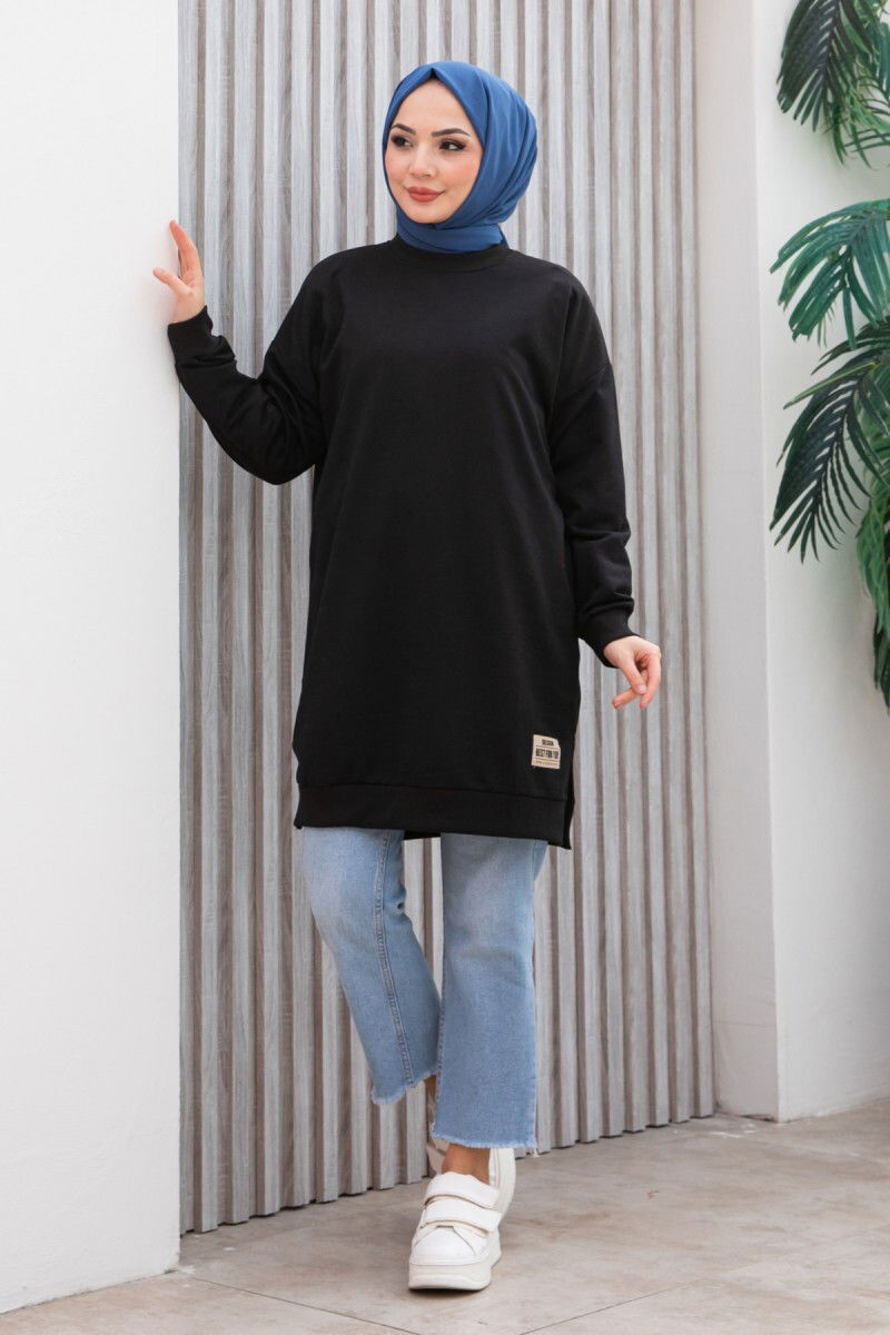 Armalı Yırtmaç Detaylı Vortex Tunik - 27952-SIYAH - 1