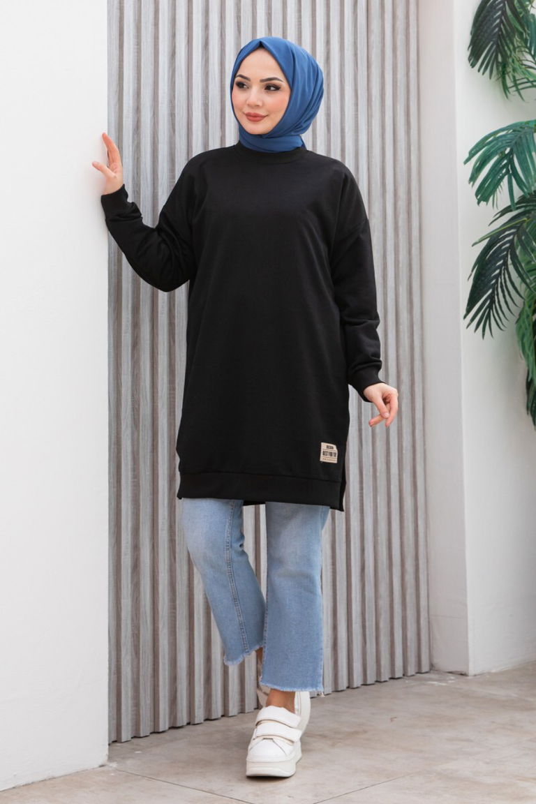 Armalı Yırtmaç Detaylı Vortex Tunik - 27952-SIYAH - TOFİSA