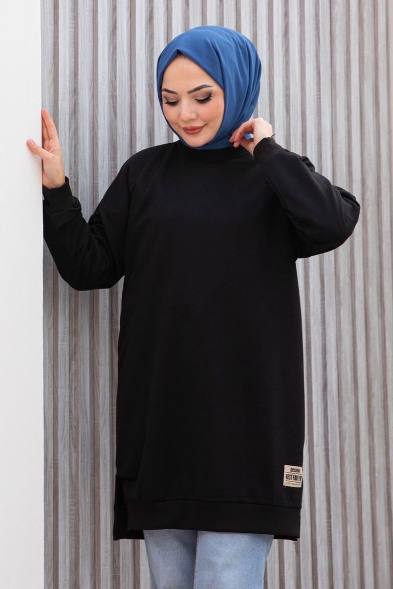 Armalı Yırtmaç Detaylı Vortex Tunik - 27952-SIYAH - TOFİSA