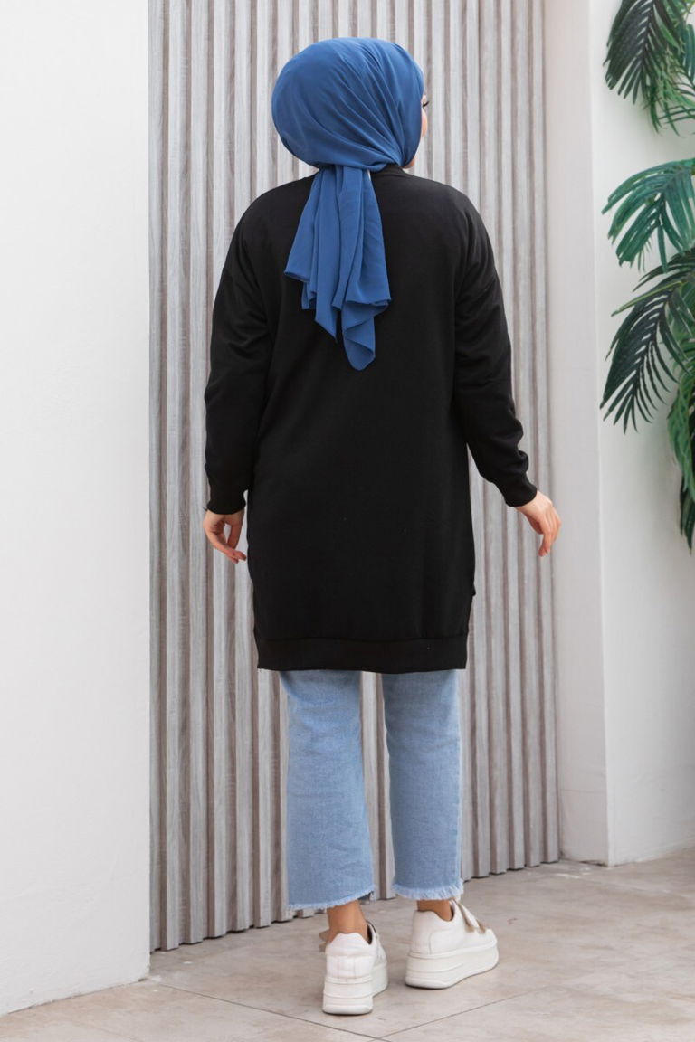 Armalı Yırtmaç Detaylı Vortex Tunik - 27952-SIYAH - TOFİSA