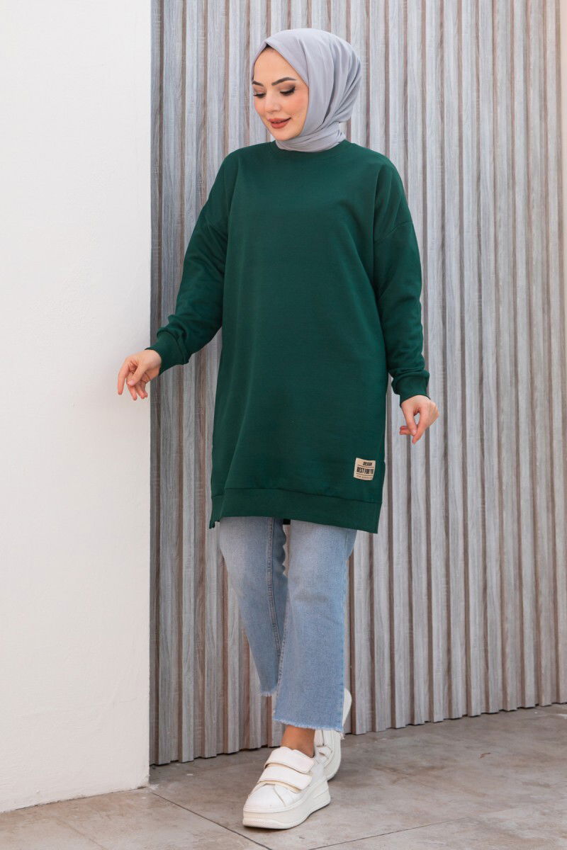 Armalı Yırtmaç Detaylı Vortex Tunik - 27952-ZUMRUT - 1