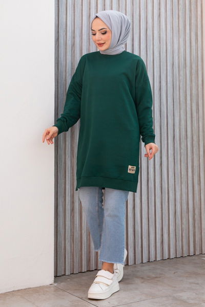 Armalı Yırtmaç Detaylı Vortex Tunik - 27952-ZUMRUT 
