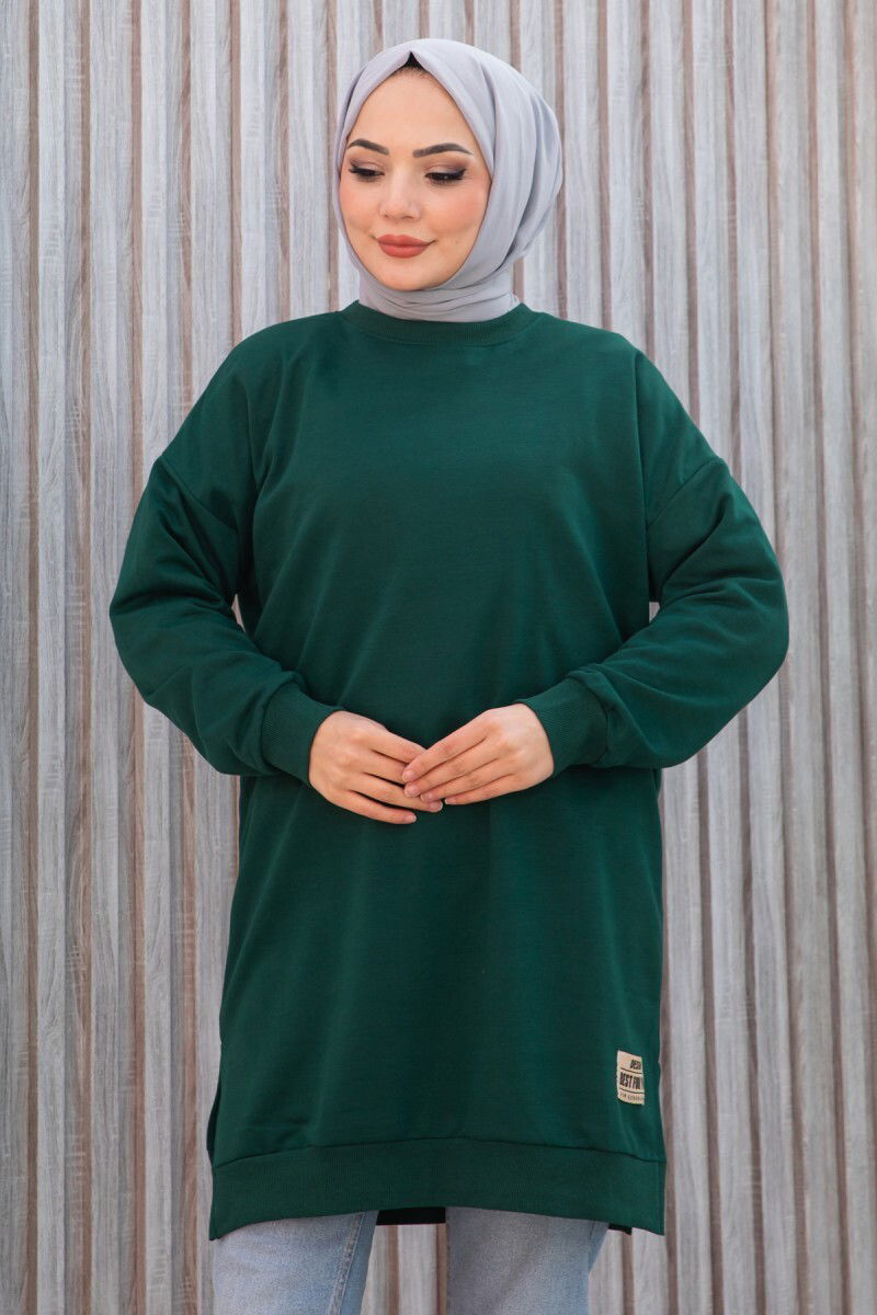 Armalı Yırtmaç Detaylı Vortex Tunik - 27952-ZUMRUT - 2