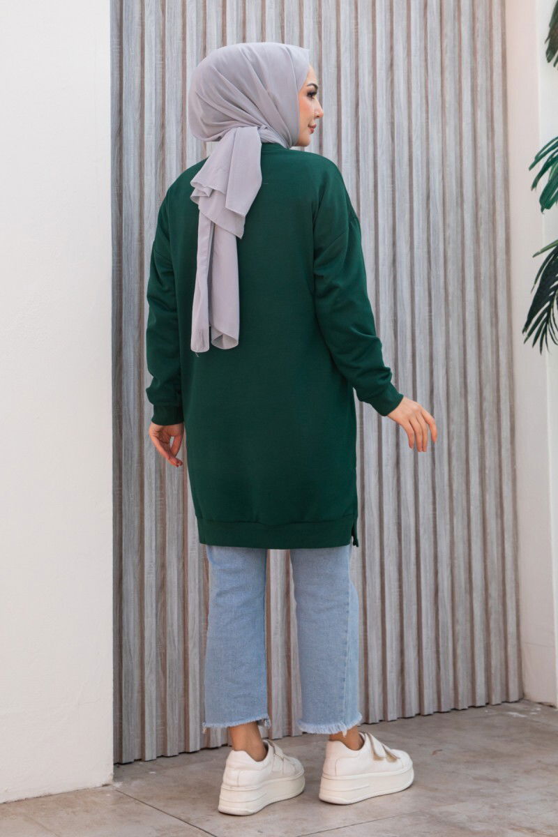 Armalı Yırtmaç Detaylı Vortex Tunik - 27952-ZUMRUT - 3