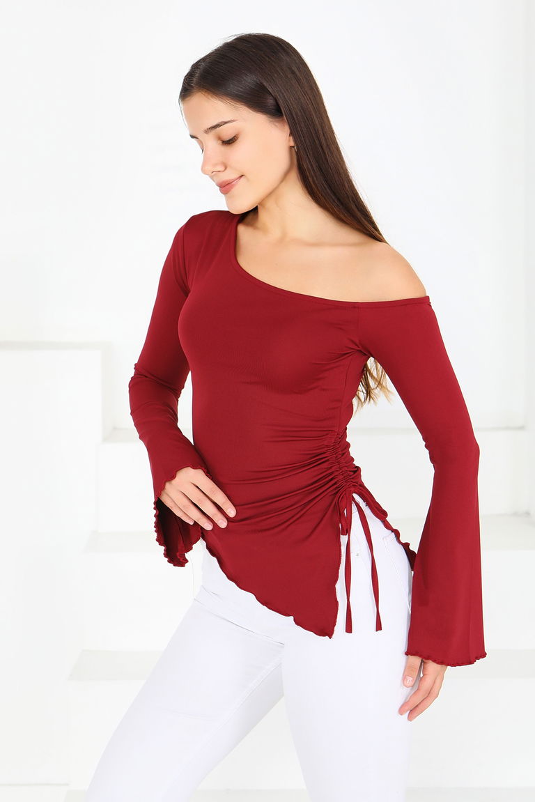 Asimetrik Dalgıç Bluz - 27819-BORDO - TOFİSA