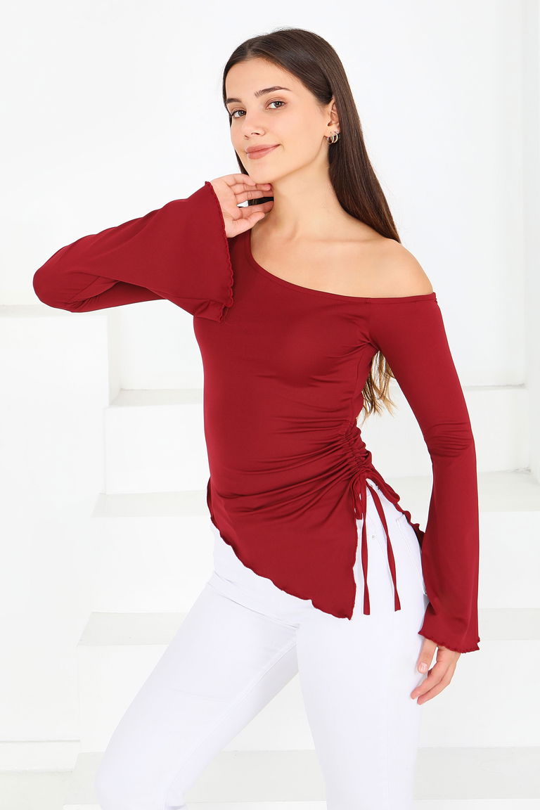 Asimetrik Dalgıç Bluz - 27819-BORDO - TOFİSA