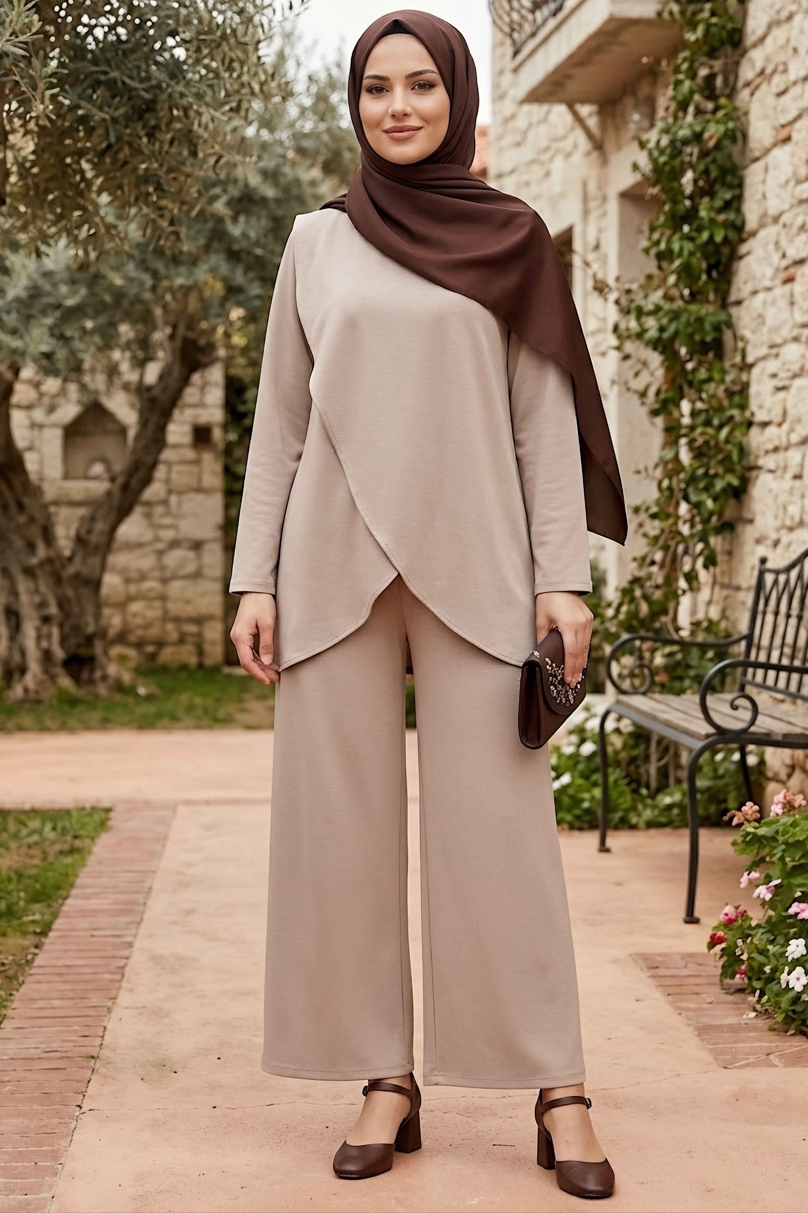 Asimetrik Oysh Modal Takım Krem - 28967-KREM - 1