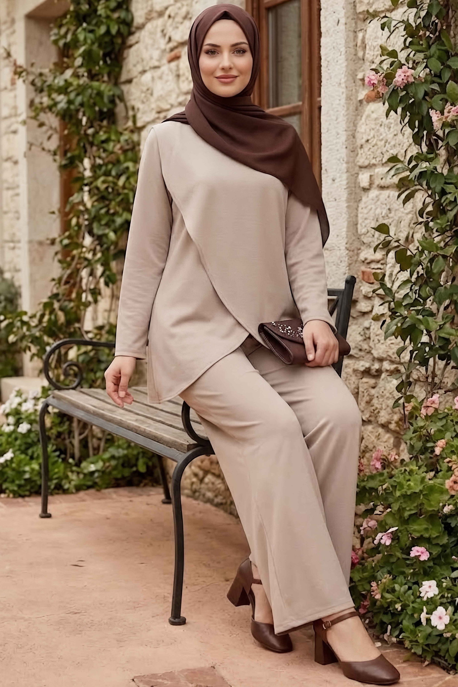 Asimetrik Oysh Modal Takım Krem - 28967-KREM - 2