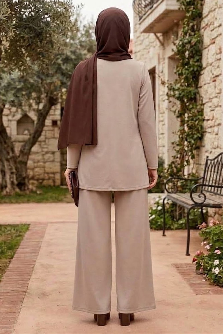 Asimetrik Oysh Modal Takım Krem - 28967-KREM - 3