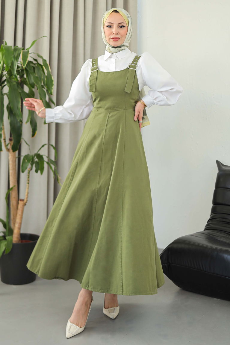 Askılı Gabardin Salopet - 27832-HAKI - TOFİSA