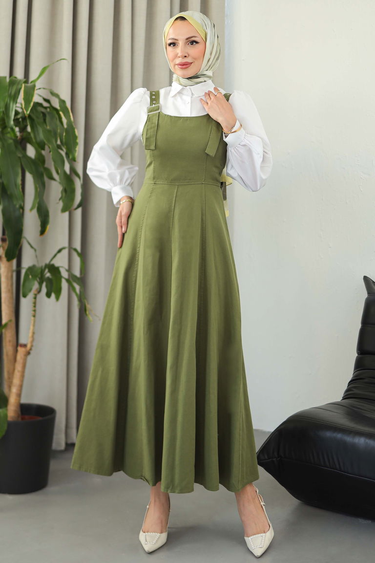 Askılı Gabardin Salopet - 27832-HAKI - TOFİSA