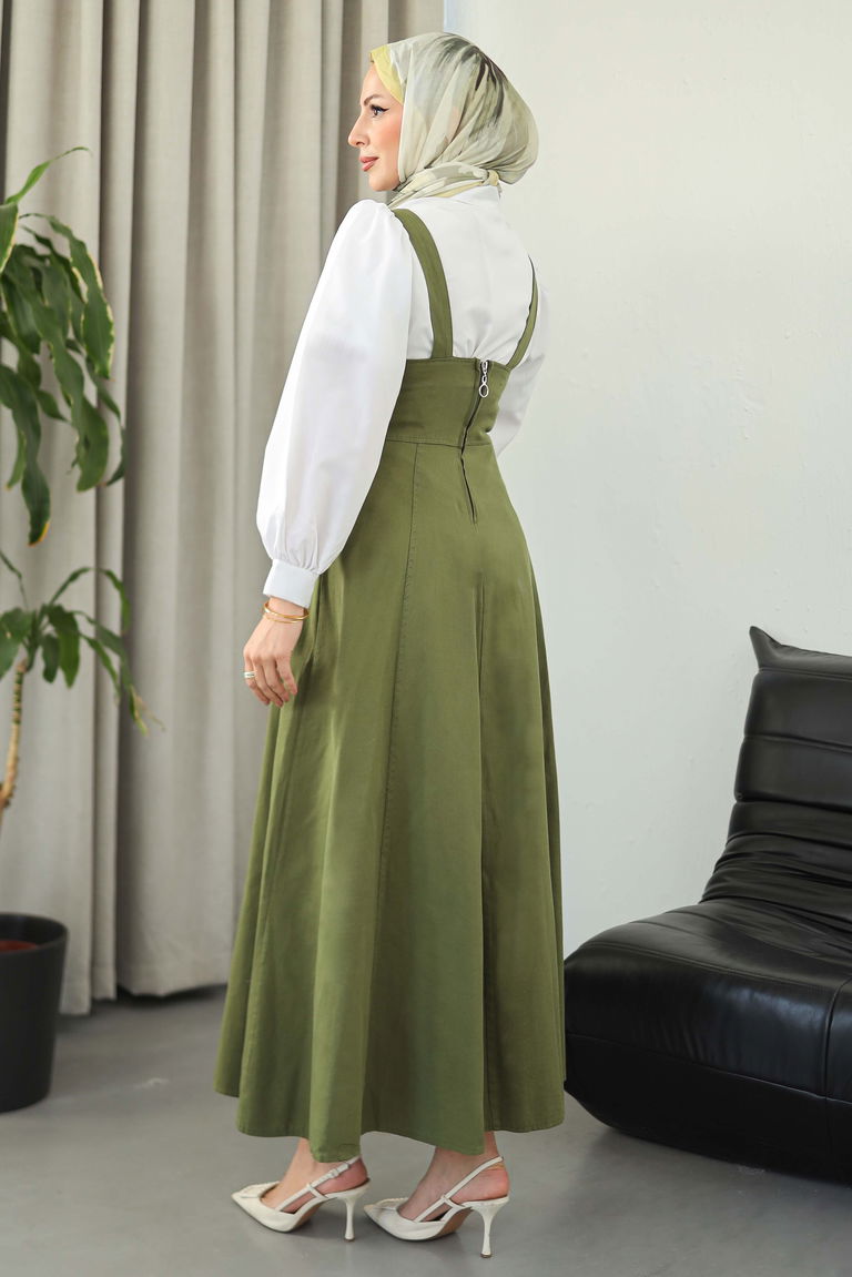 Askılı Gabardin Salopet - 27832-HAKI - TOFİSA