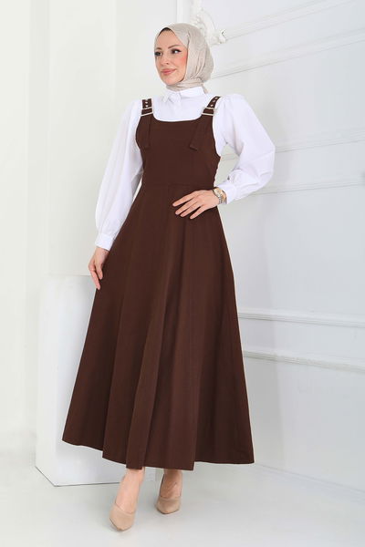 Askılı Gabardin Salopet - 27832-KAHVE 