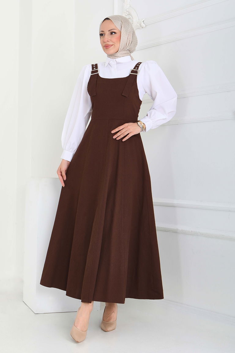 Askılı Gabardin Salopet - 27832-KAHVE - TOFİSA