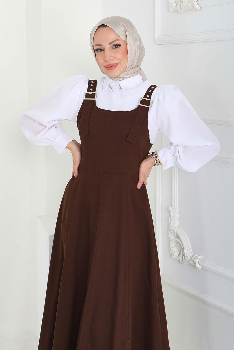Askılı Gabardin Salopet - 27832-KAHVE - TOFİSA