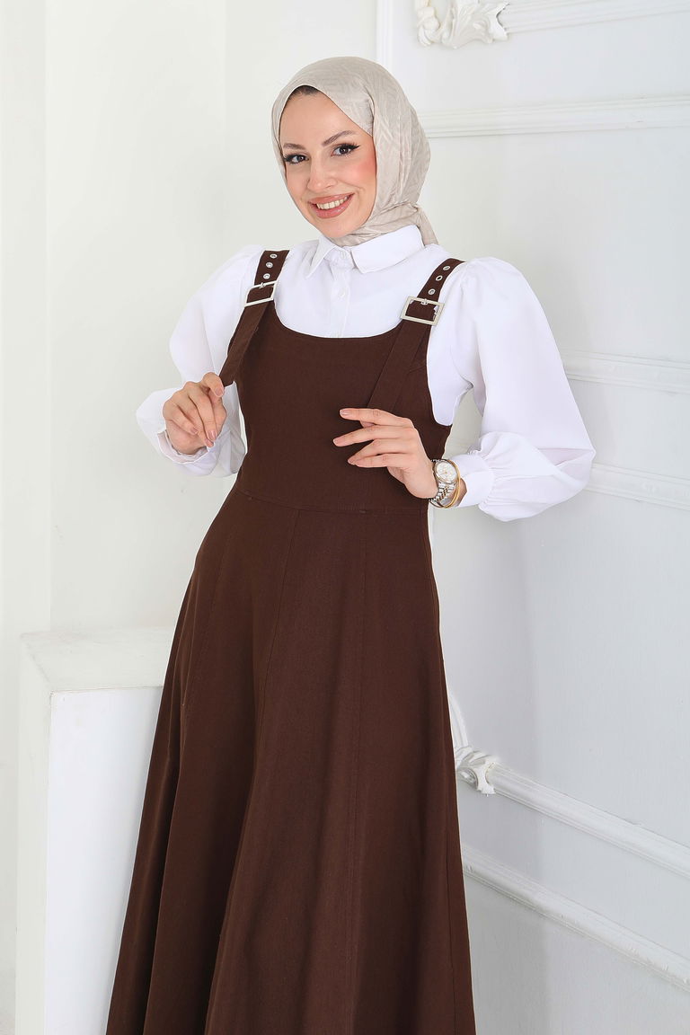 Askılı Gabardin Salopet - 27832-KAHVE - TOFİSA