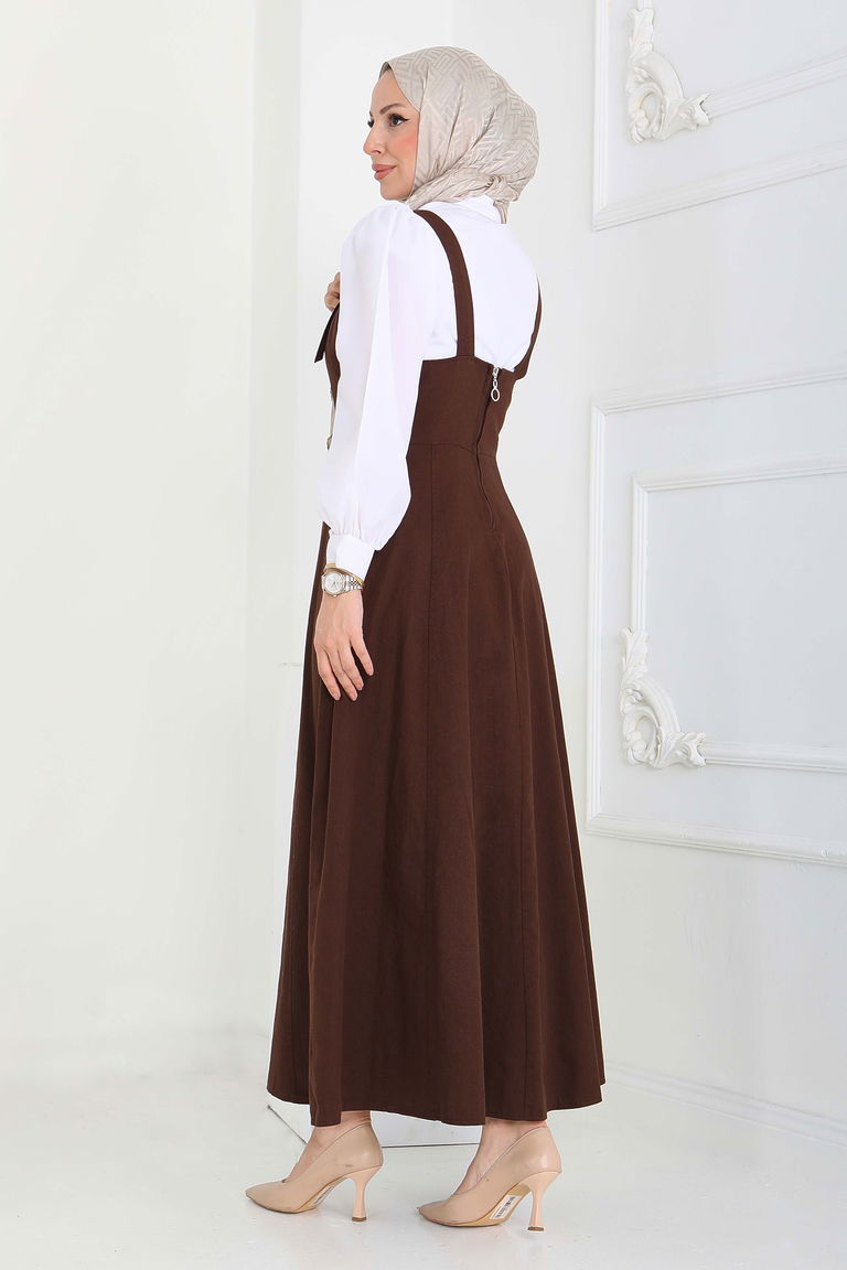 Askılı Gabardin Salopet - 27832-KAHVE - TOFİSA