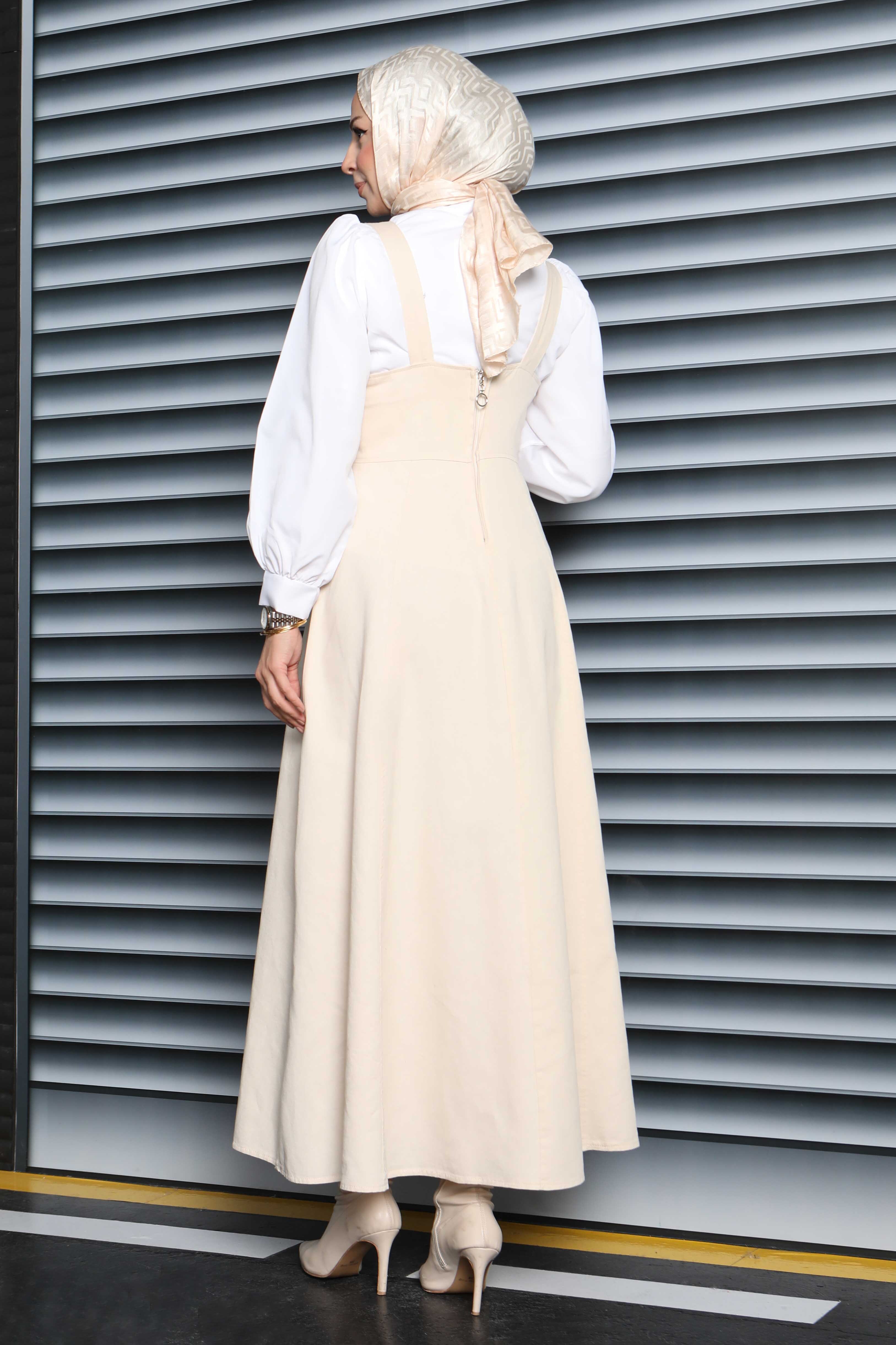 Askılı Gabardin Salopet - 27832-KREM - 4