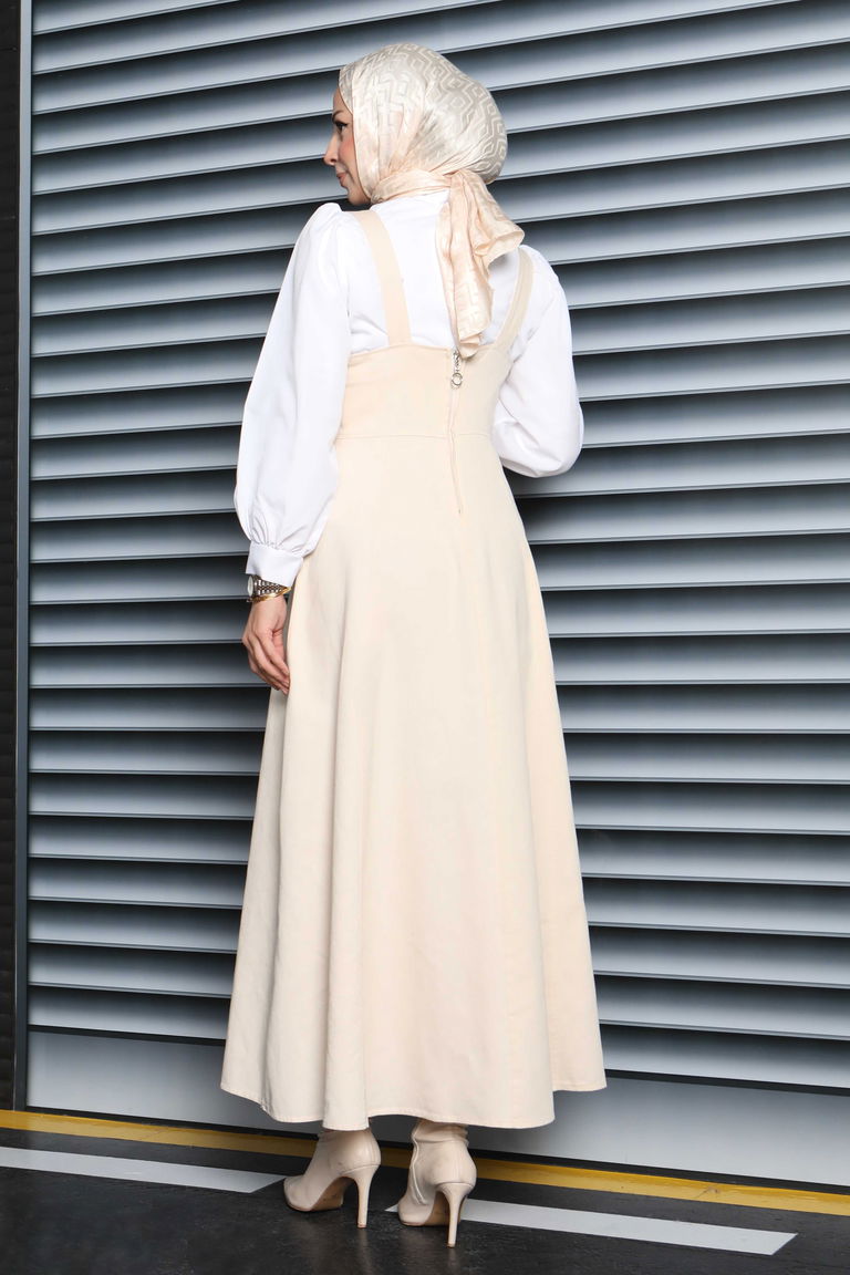 Askılı Gabardin Salopet - 27832-KREM - TOFİSA