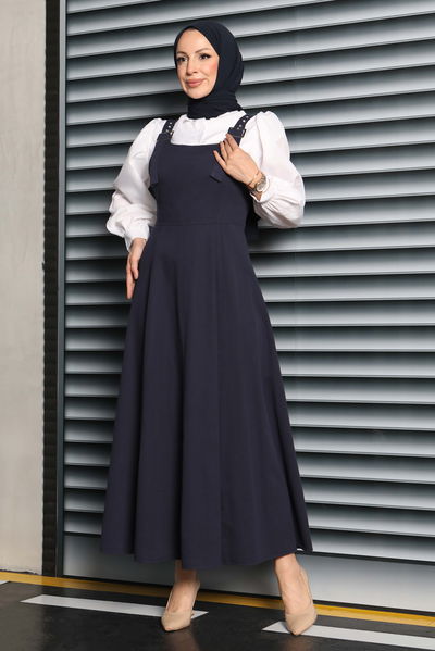 Askılı Gabardin Salopet - 27832-LACIVERT 