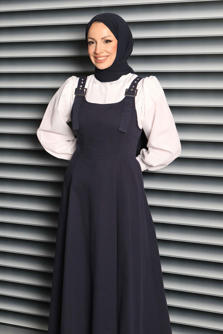Askılı Gabardin Salopet - 27832-LACIVERT - TOFİSA