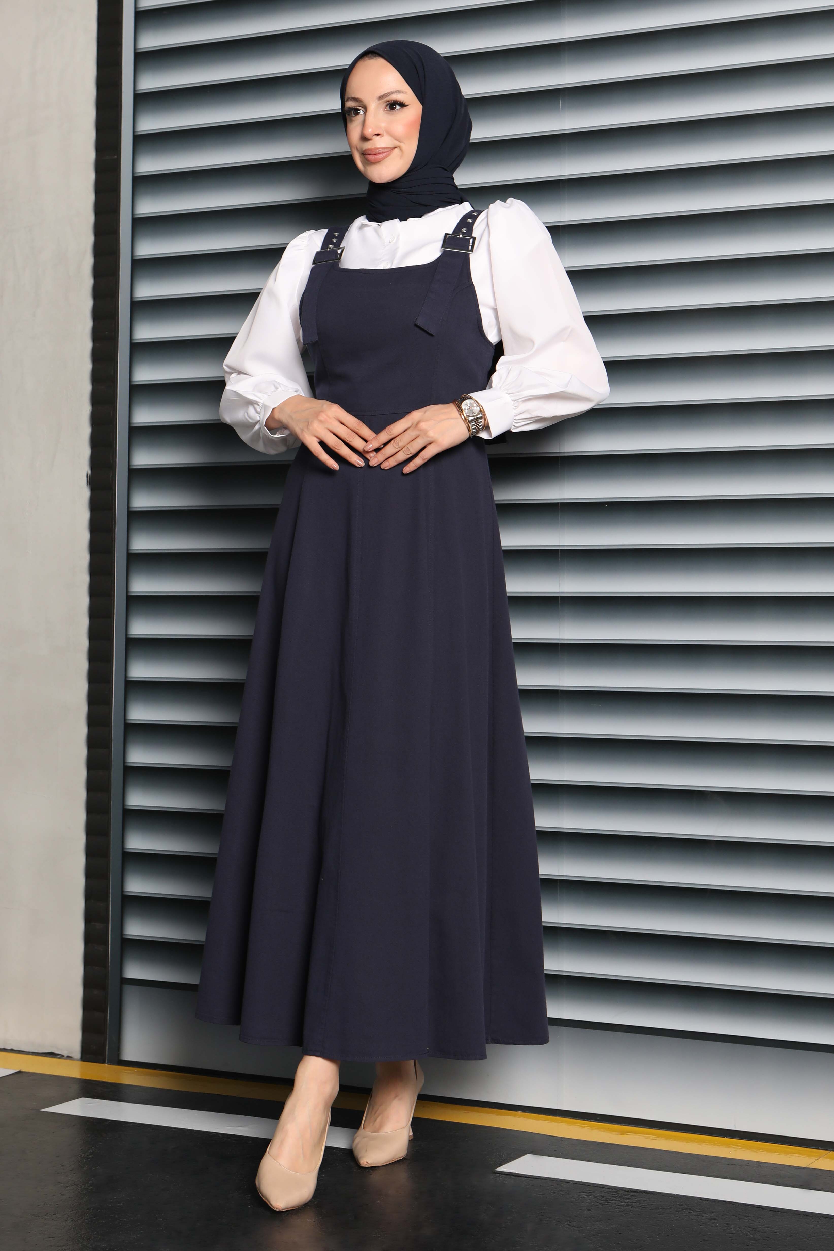 Askılı Gabardin Salopet - 27832-LACIVERT - 3