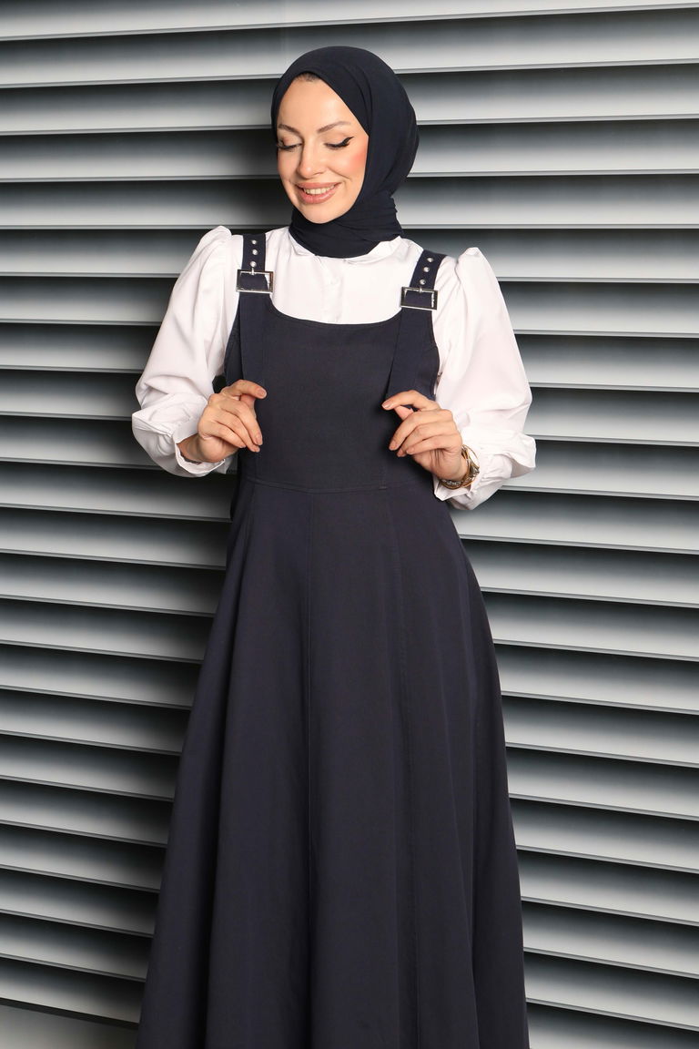 Askılı Gabardin Salopet - 27832-LACIVERT - TOFİSA