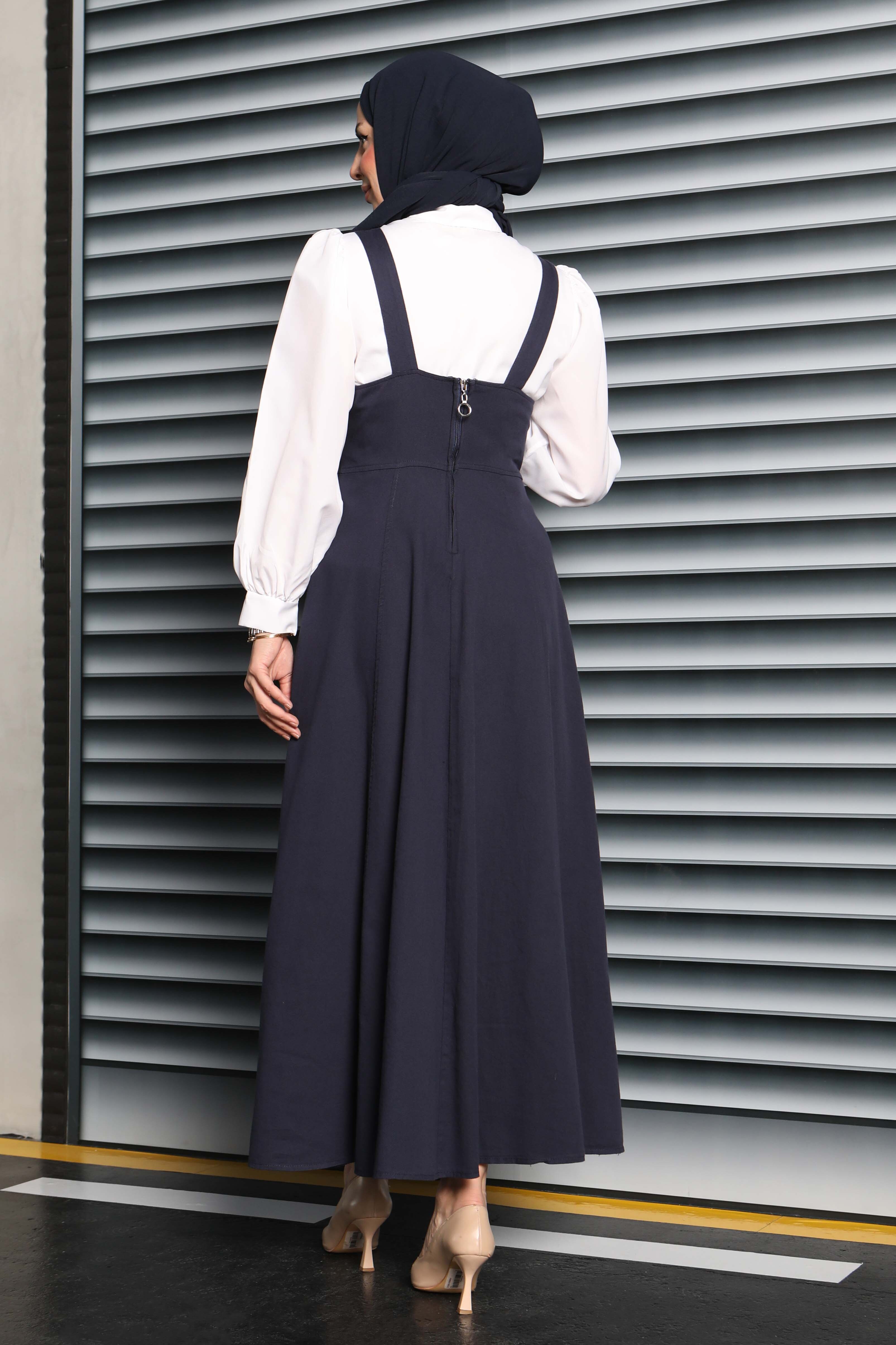 Askılı Gabardin Salopet - 27832-LACIVERT - 5